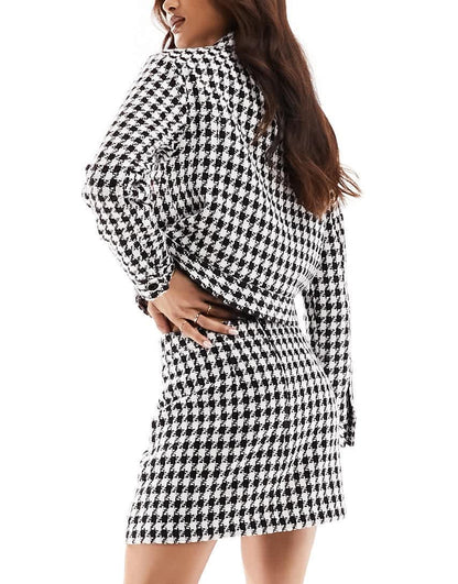 ASOS DESIGN co-ord boucle asymmetric mini skirt in mono houndstooth