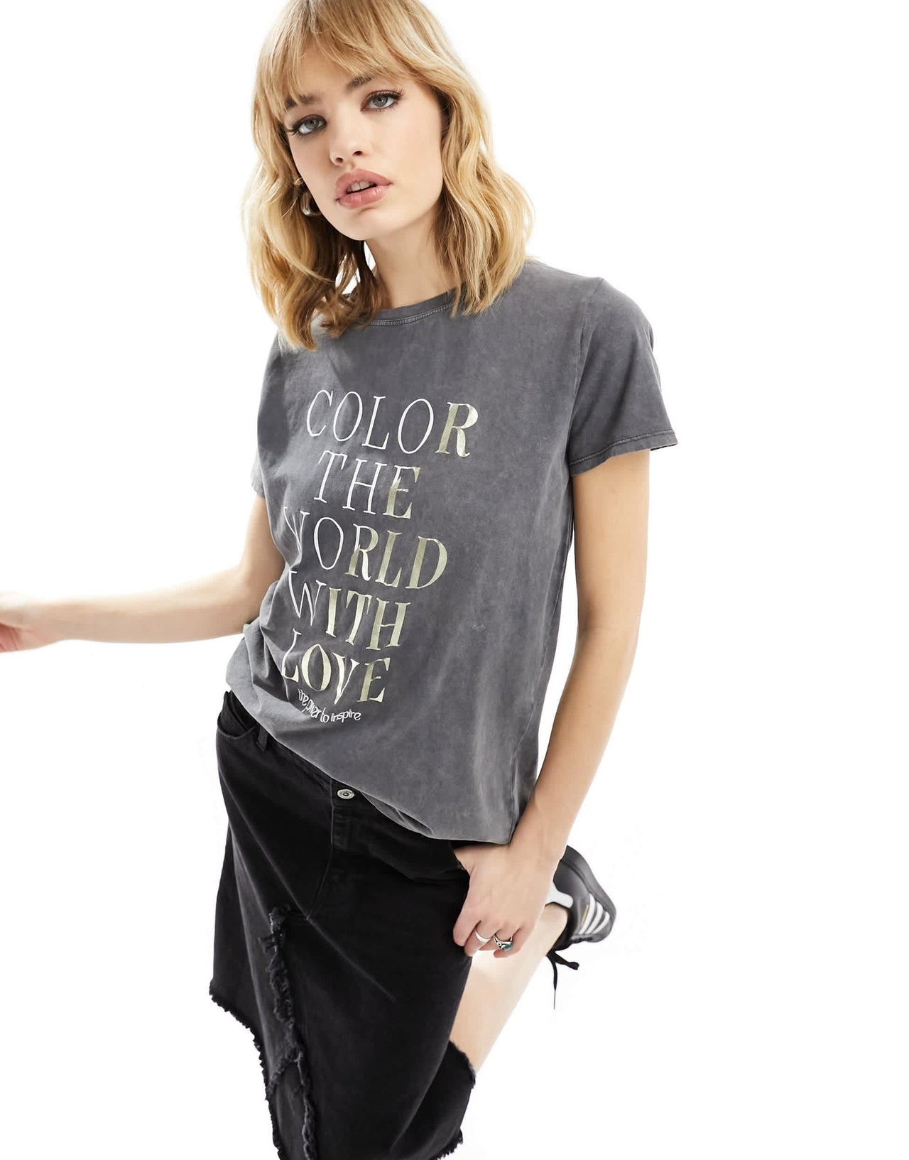 Stradivarius oversized tee with foil print in grey