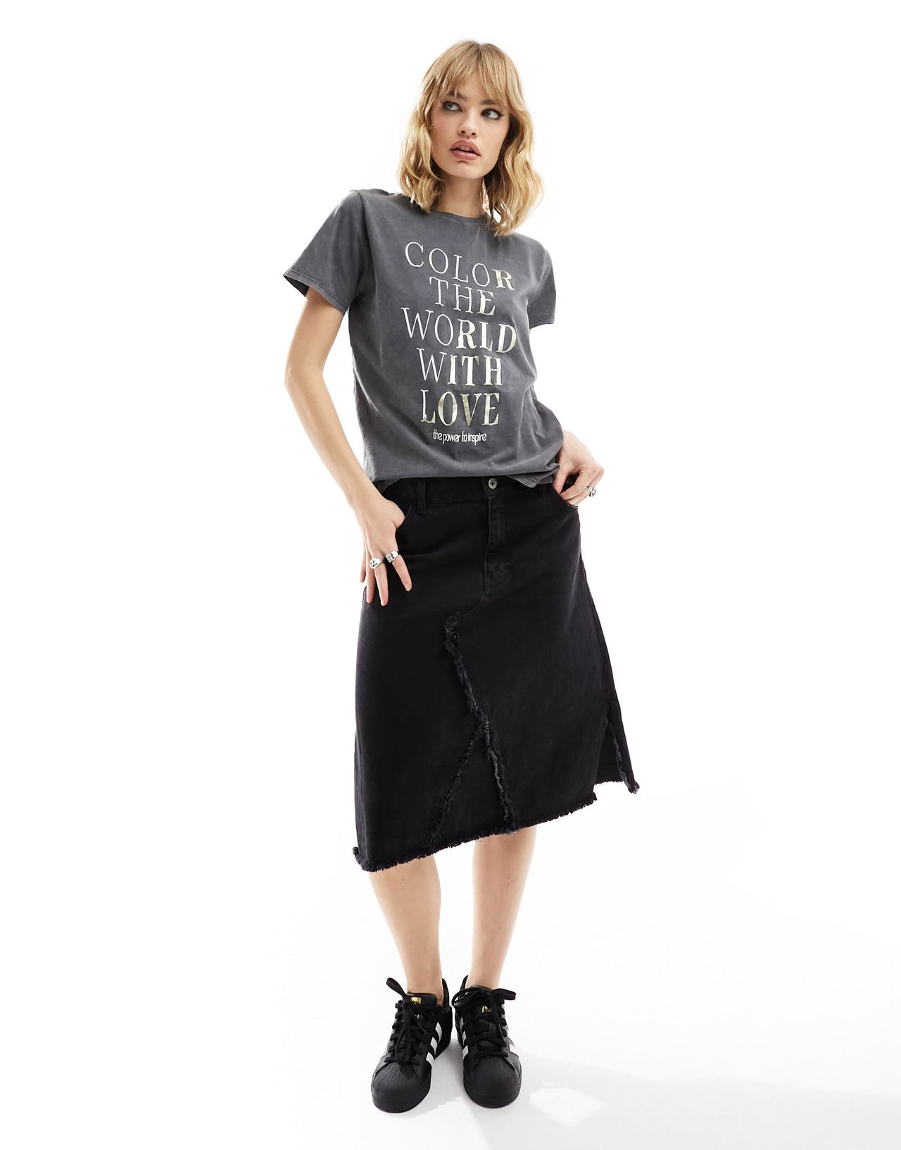 Stradivarius oversized tee with foil print in grey