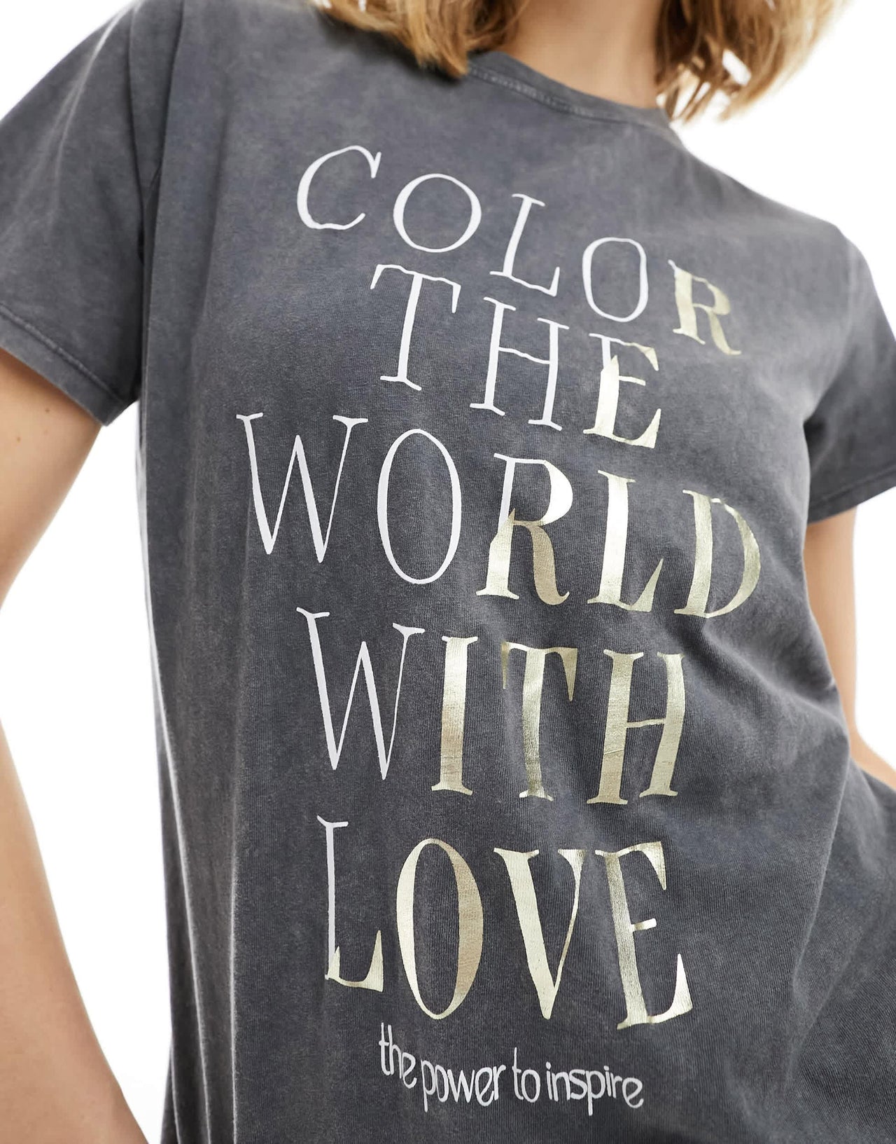 Stradivarius oversized tee with foil print in grey