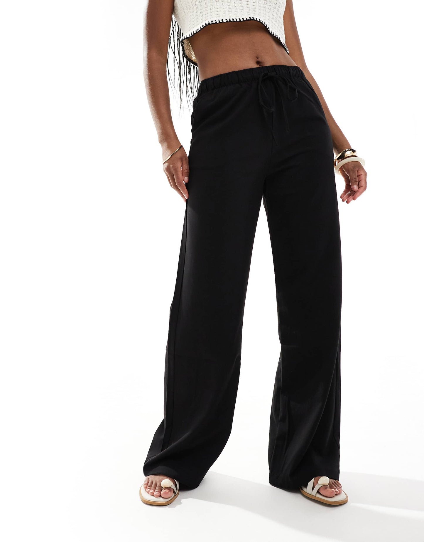 Stradivarius tailored pull on trouser in black