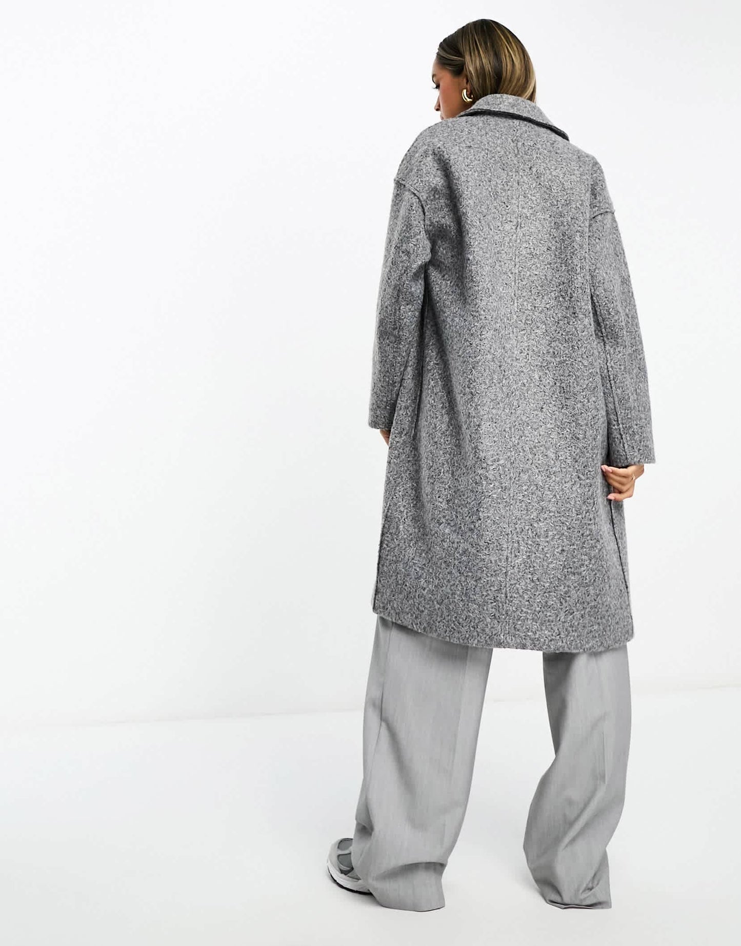 Stradivarius textured boucle coat in grey