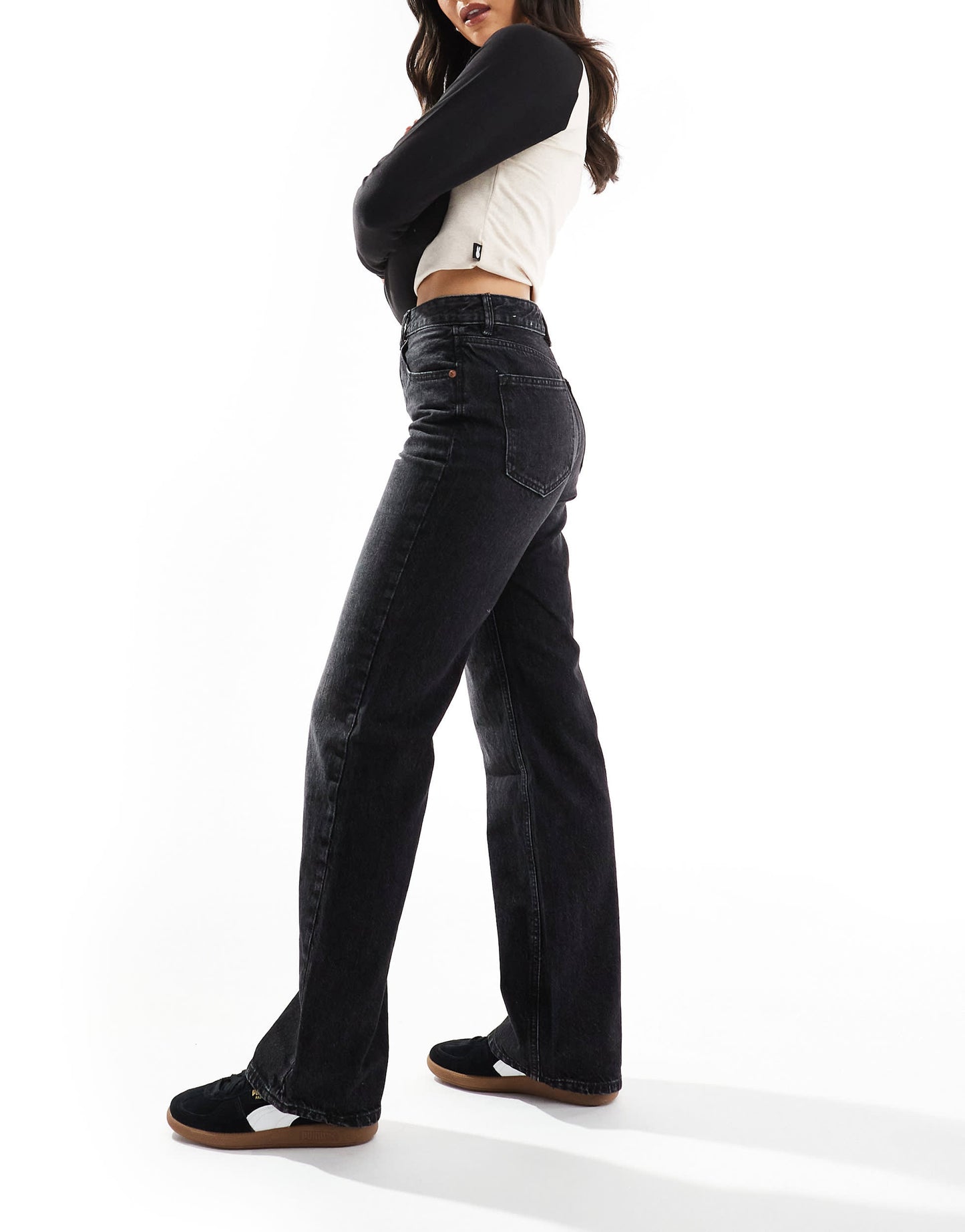 Stradivarius wide leg dad jean in black wash