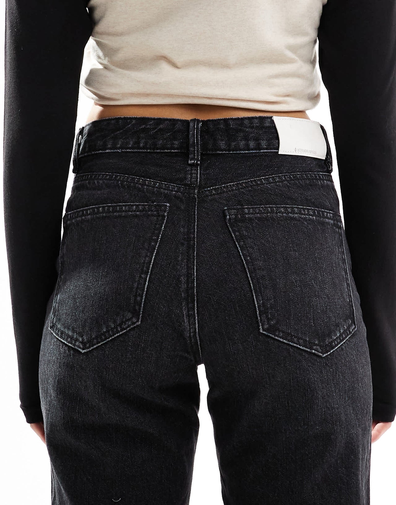 Stradivarius wide leg dad jean in black wash