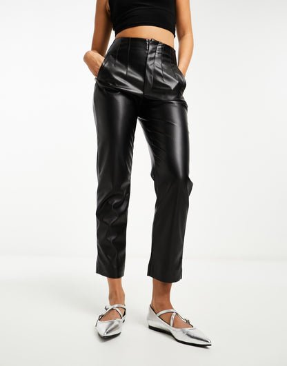 Stradivarius faux leather cigarette trouser in black