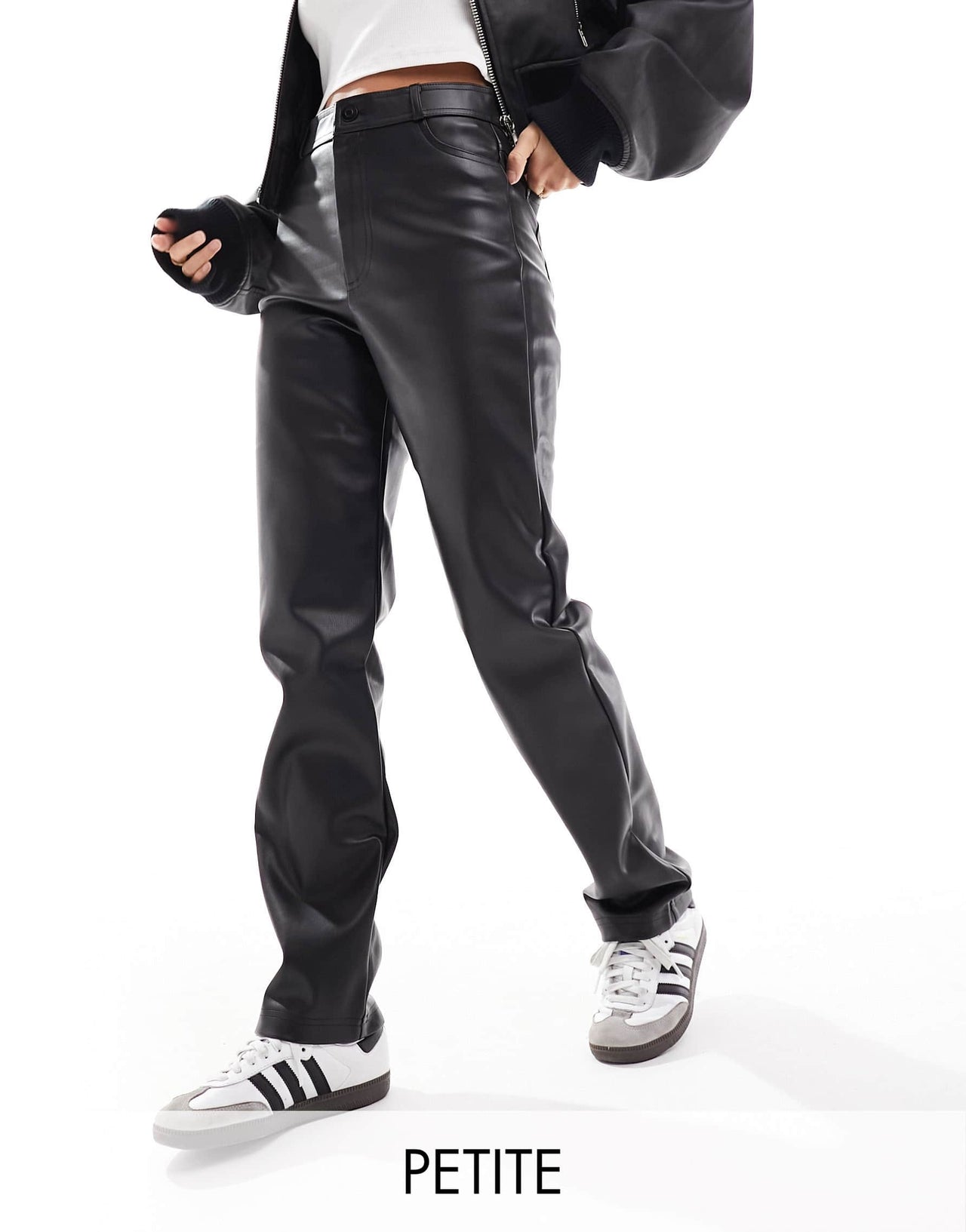 Stradivarius faux leather skinny trouser in black