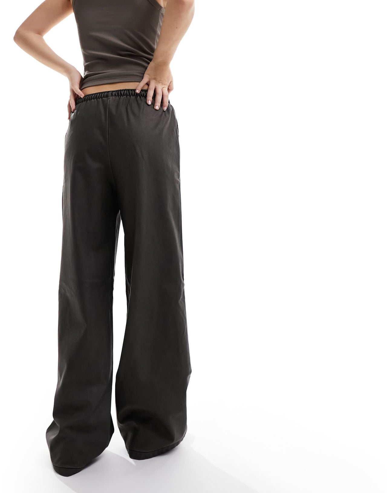 Stradivarius faux leather wide leg jogger in washed PU