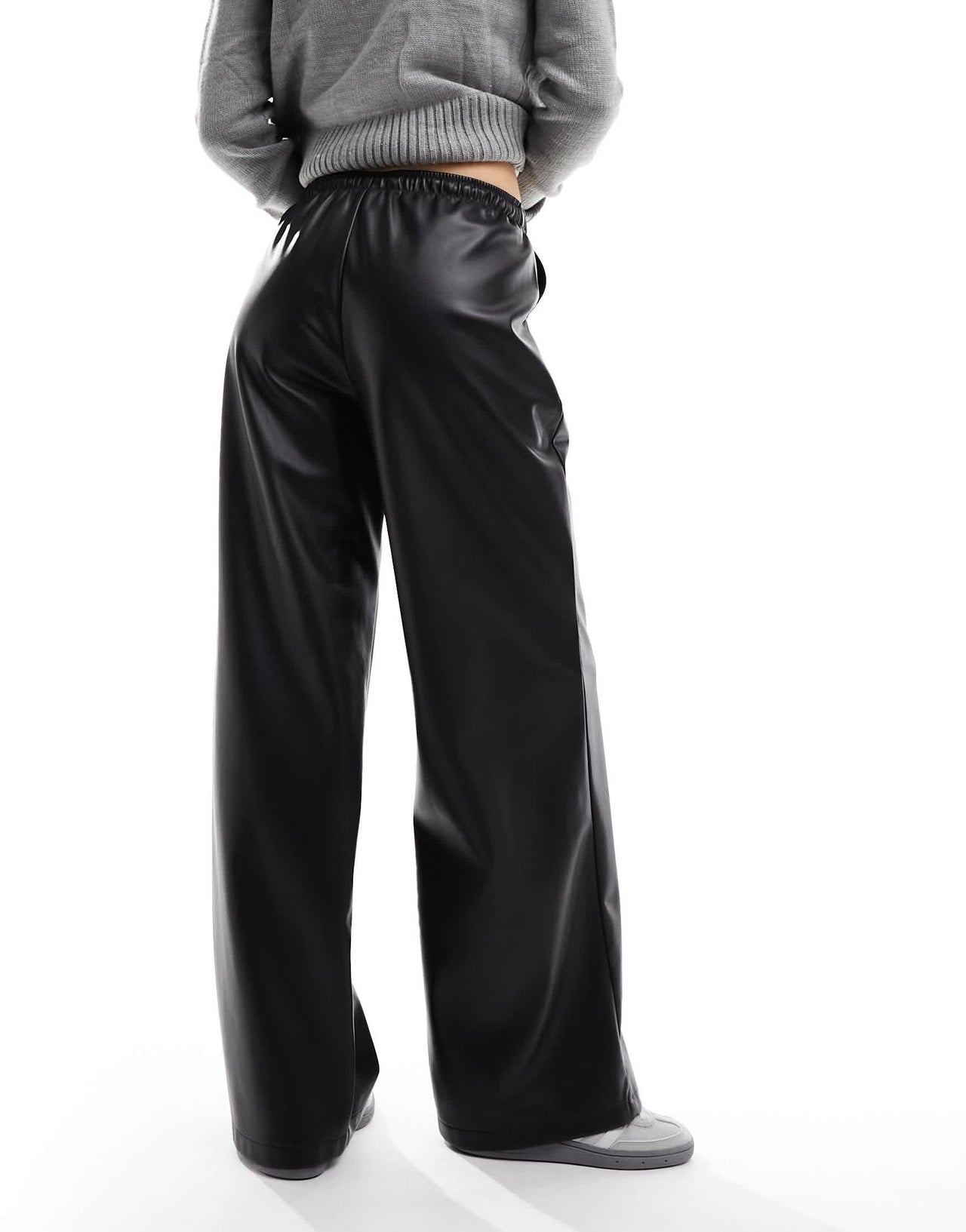 Stradivarius faux leather wide leg jogger in black