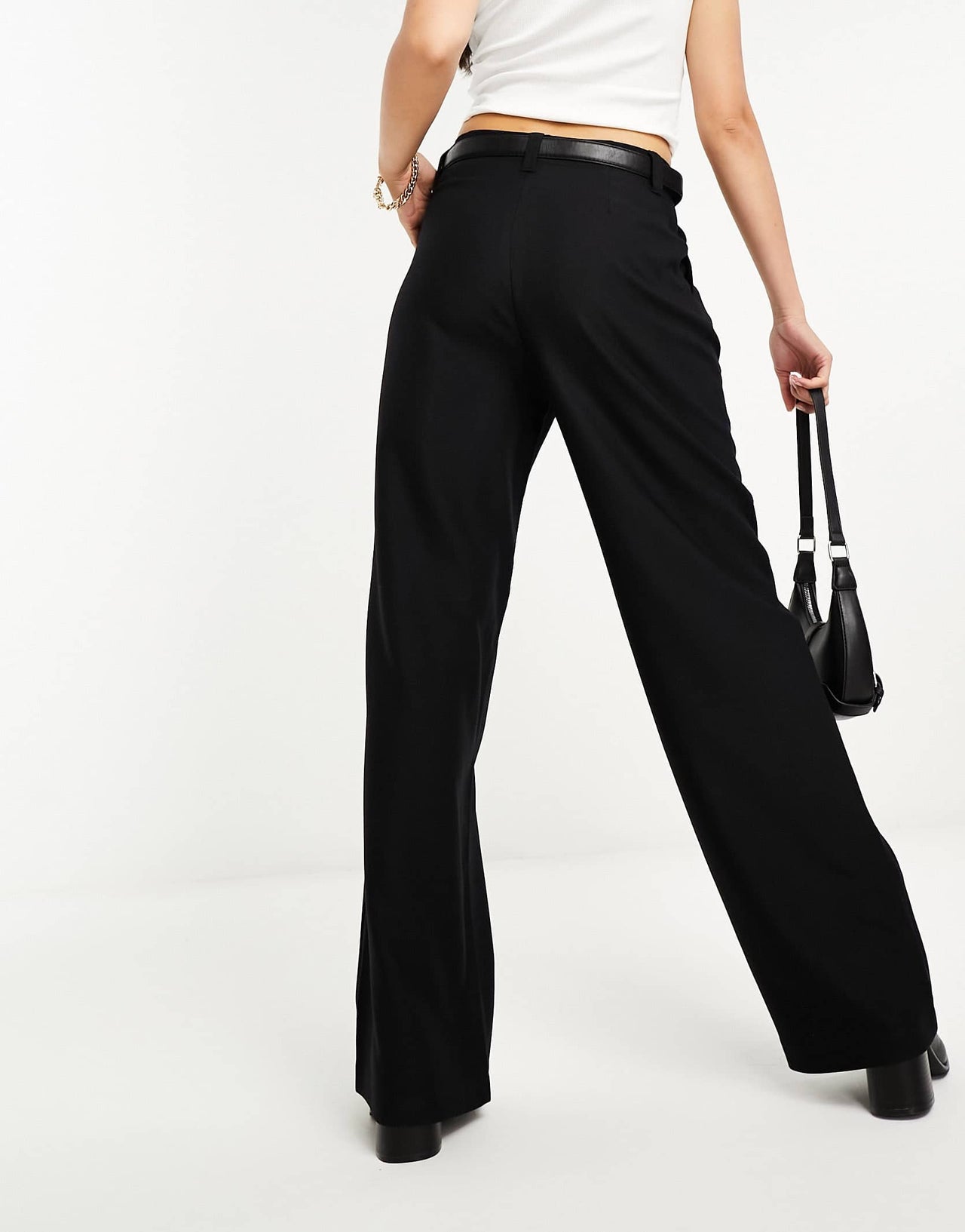 Stradivarius tailored belted trouser in black