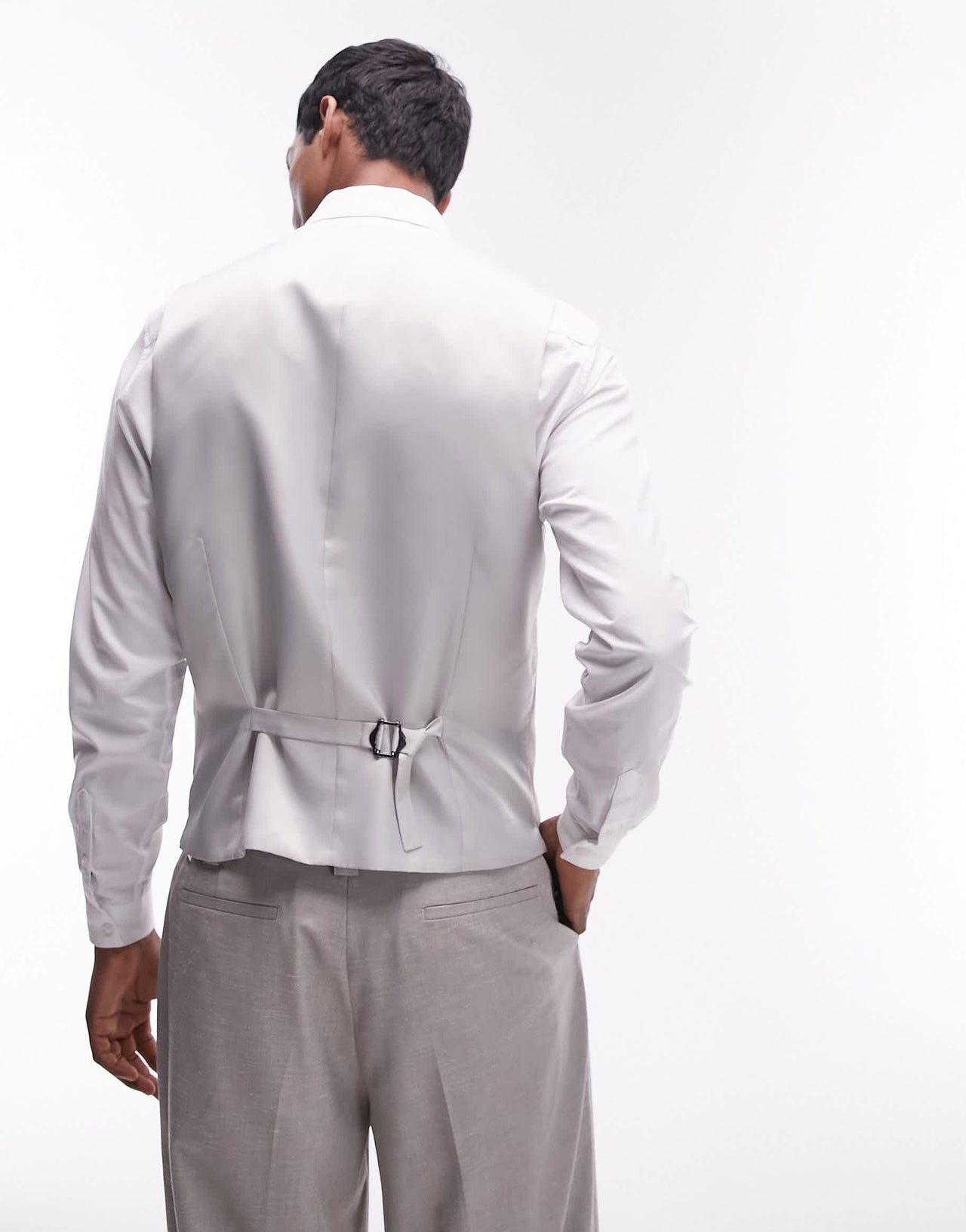 Topman slim linen blend waistcoat in stone