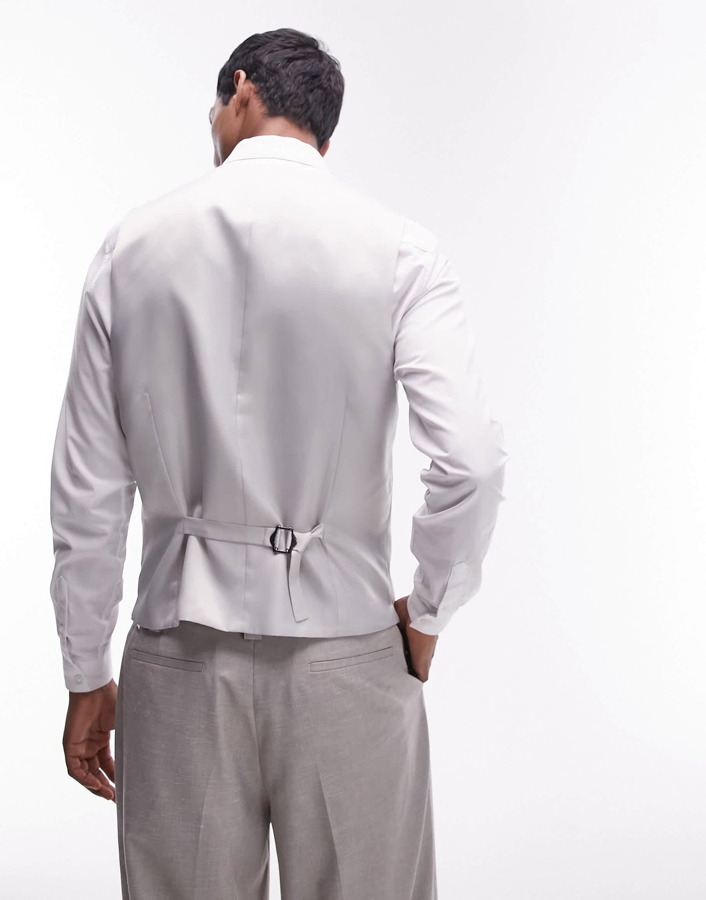 Topman slim linen blend waistcoat in stone