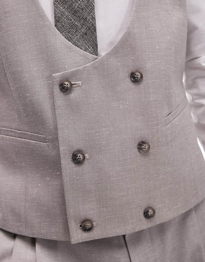 Topman slim linen blend waistcoat in stone