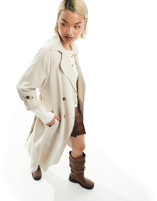 Stradivarius longline trench coat in light stone