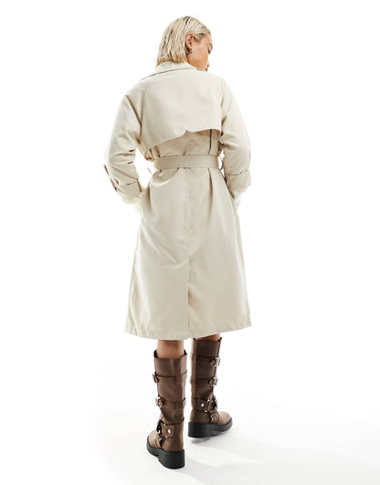 Stradivarius longline trench coat in light stone