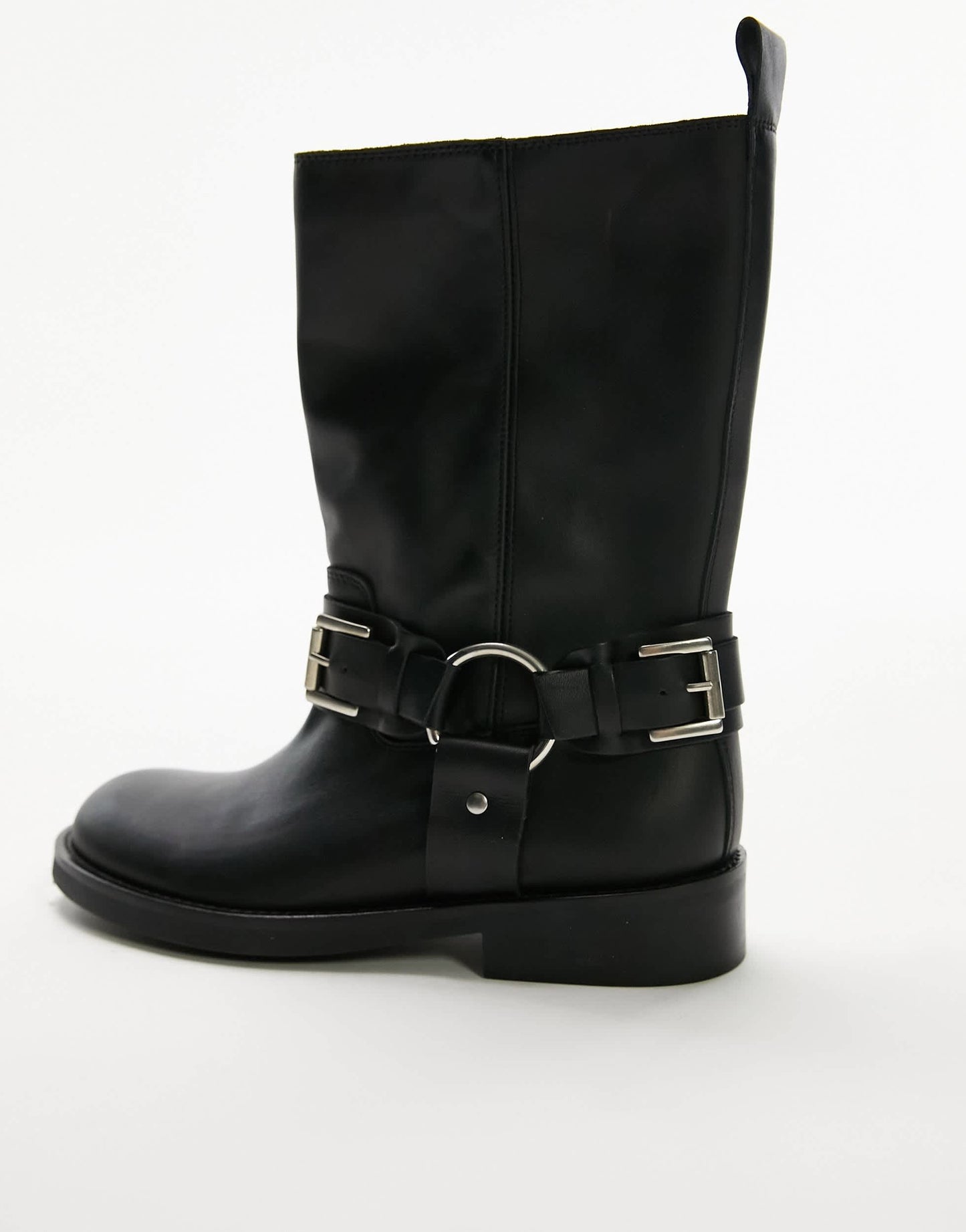 Topshop Lea premium leather biker boot in black