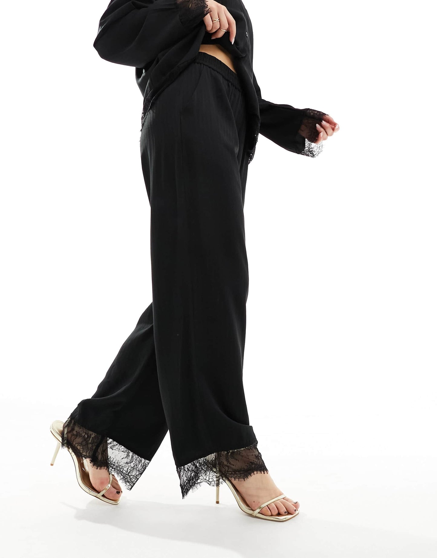 Object wide leg trouser co-ord with lace detail in black