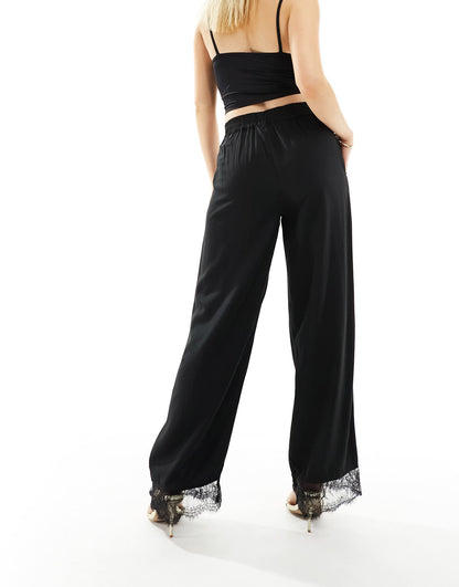 Object wide leg trouser co-ord with lace detail in black