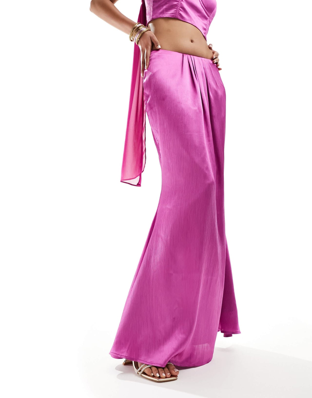 Kanya fishtail satin skirt co-ord in fuchsia