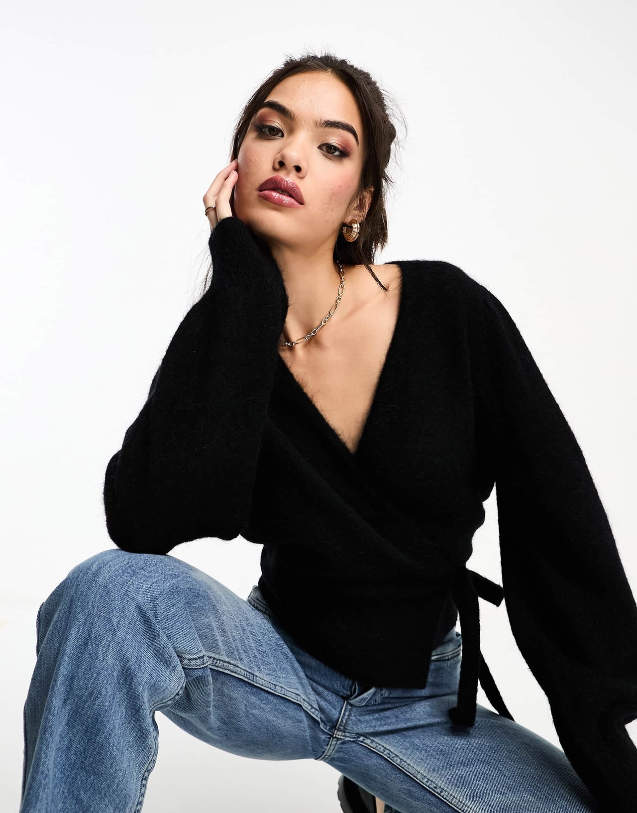 & Other Stories wool blend wrap cardigan in black