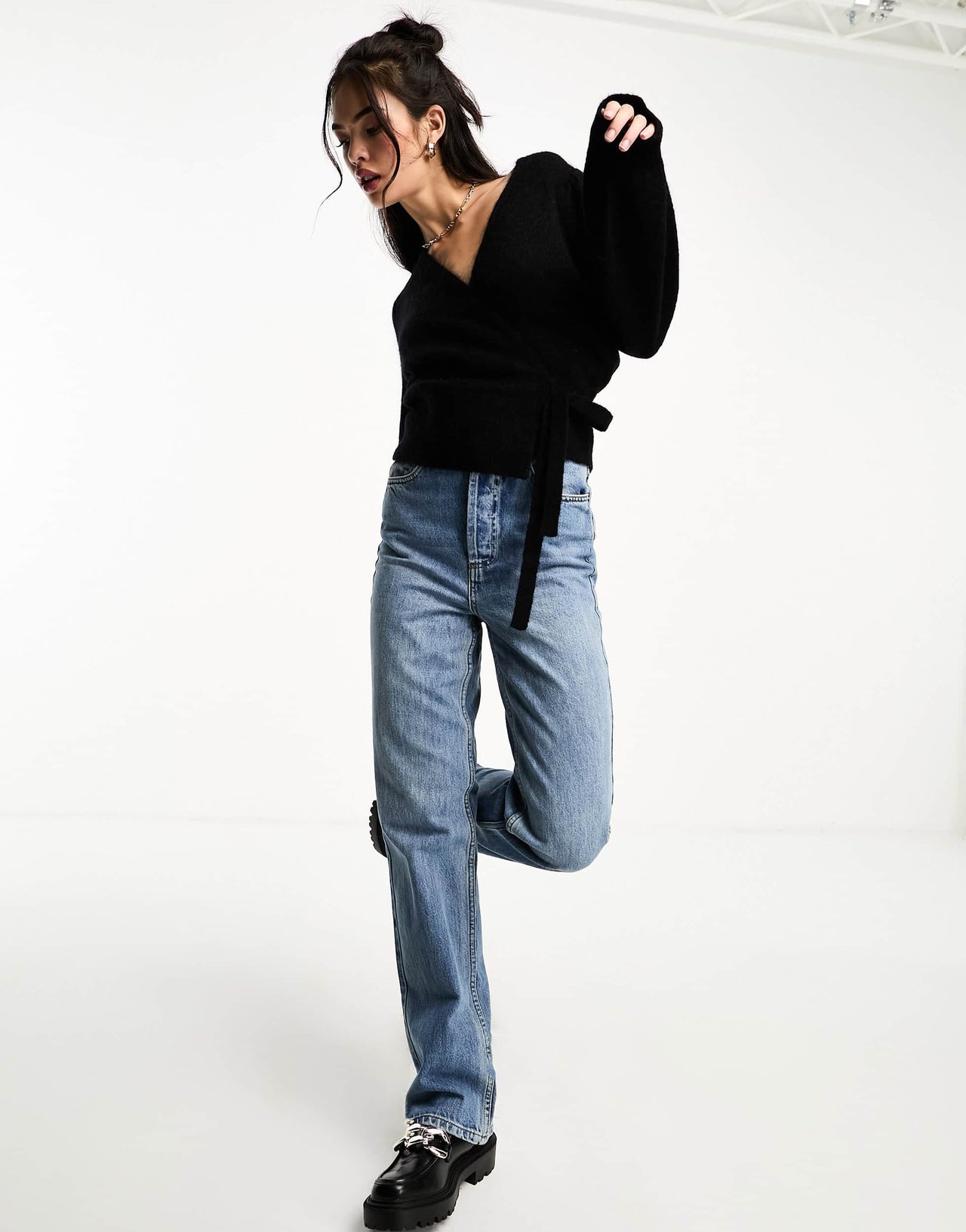 & Other Stories wool blend wrap cardigan in black