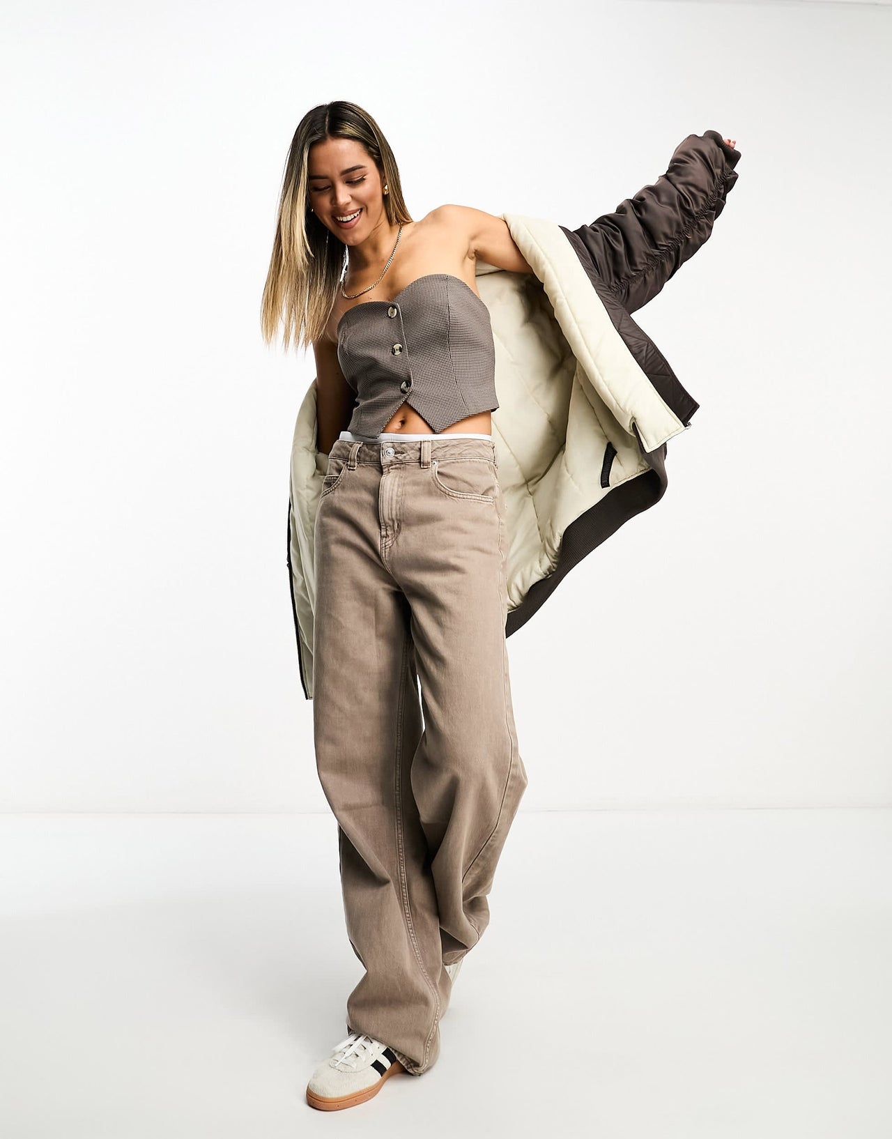 Stradivarius STR tailored waistcoat top in check print