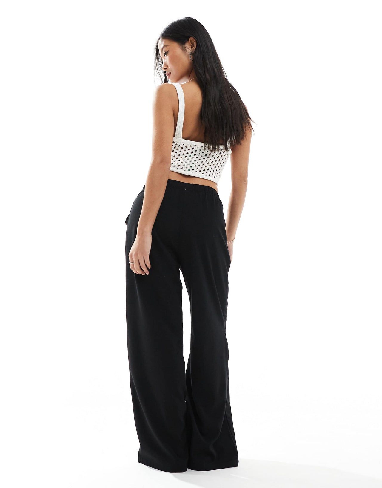 Stradivarius Petite tailored pull on trouser in black