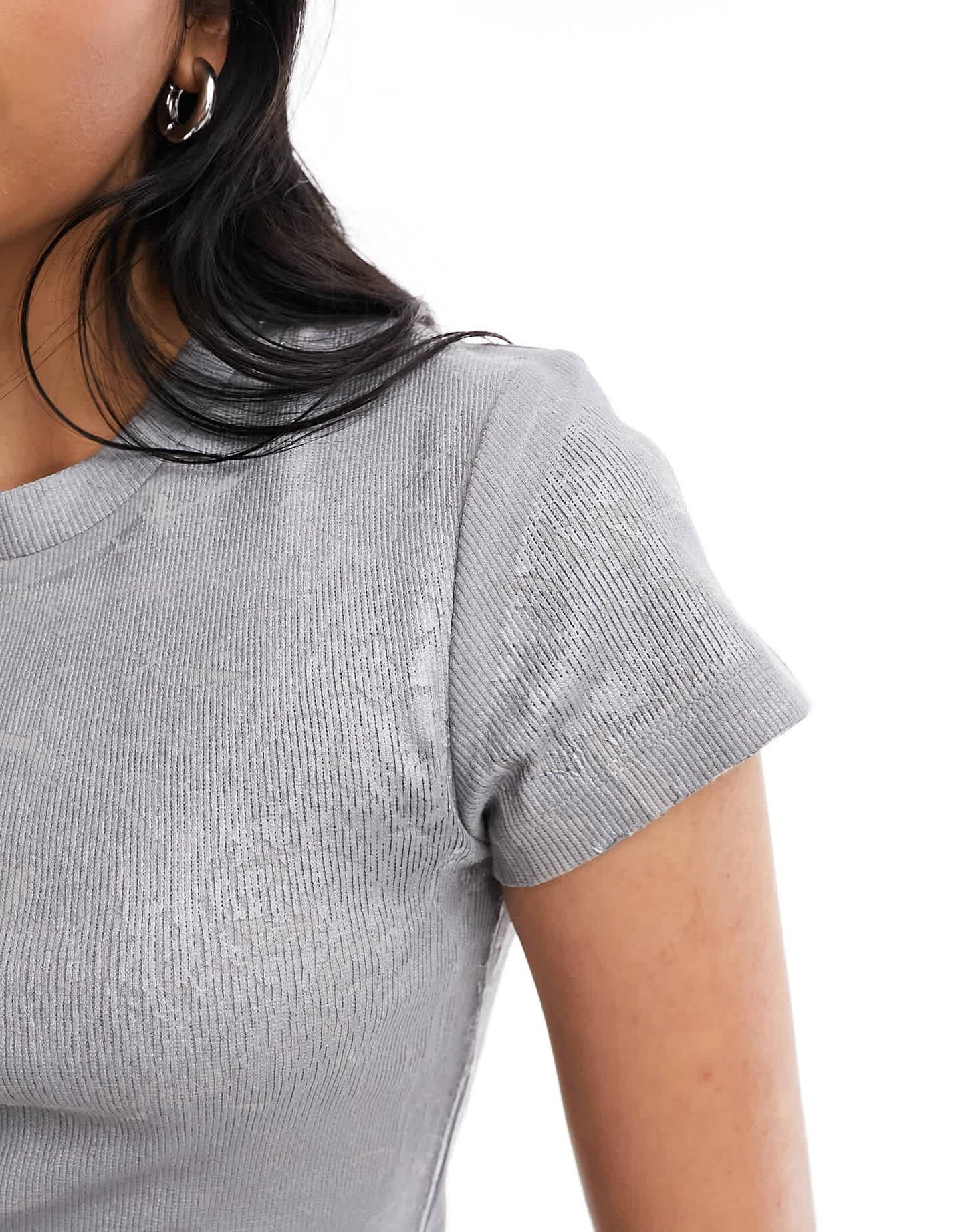 ASOS DESIGN baby tee with metallic texture in silver