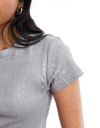 ASOS DESIGN baby tee with metallic texture in silver