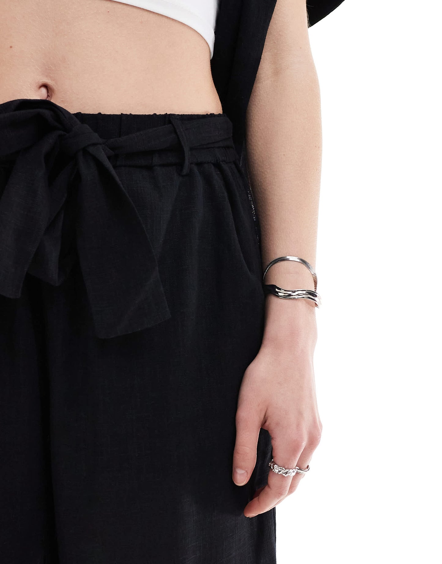 Selected Gulia high waist linen blend shorts co-ord in black