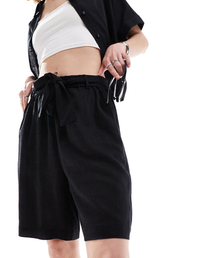 Selected Gulia high waist linen blend shorts co-ord in black