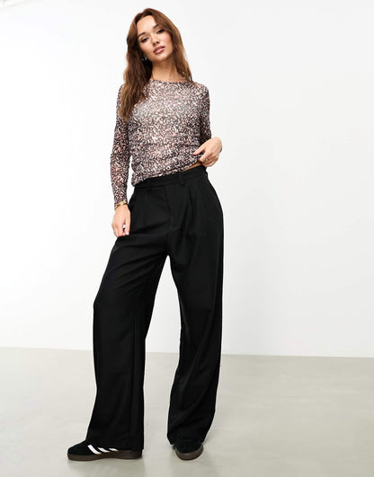 BOSS mesh long sleeve top in leopard print