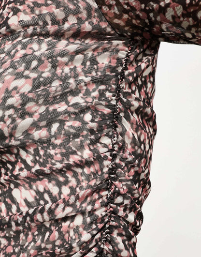 BOSS mesh long sleeve top in leopard print