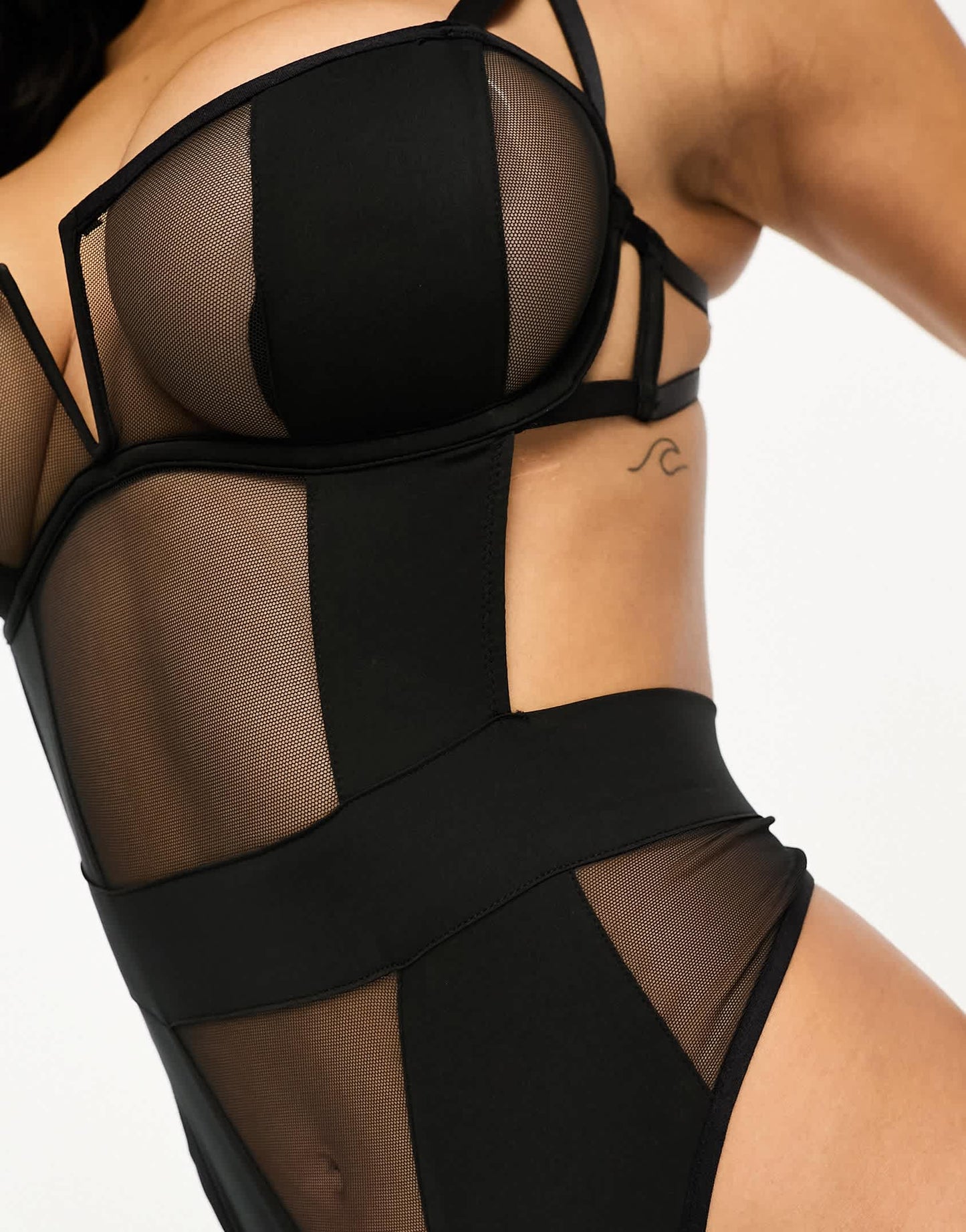 Bluebella Orla mesh wire detail panelled bodysuit in black
