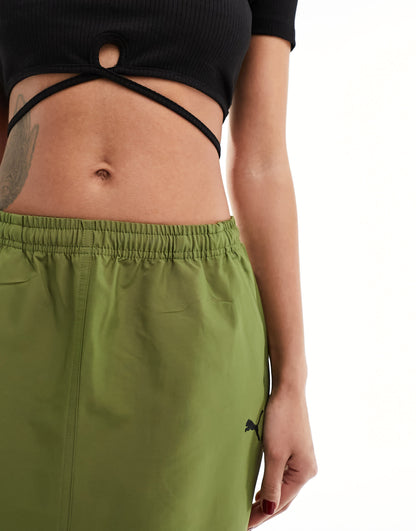 Puma Dare To midi woven cargo skirt in khaki