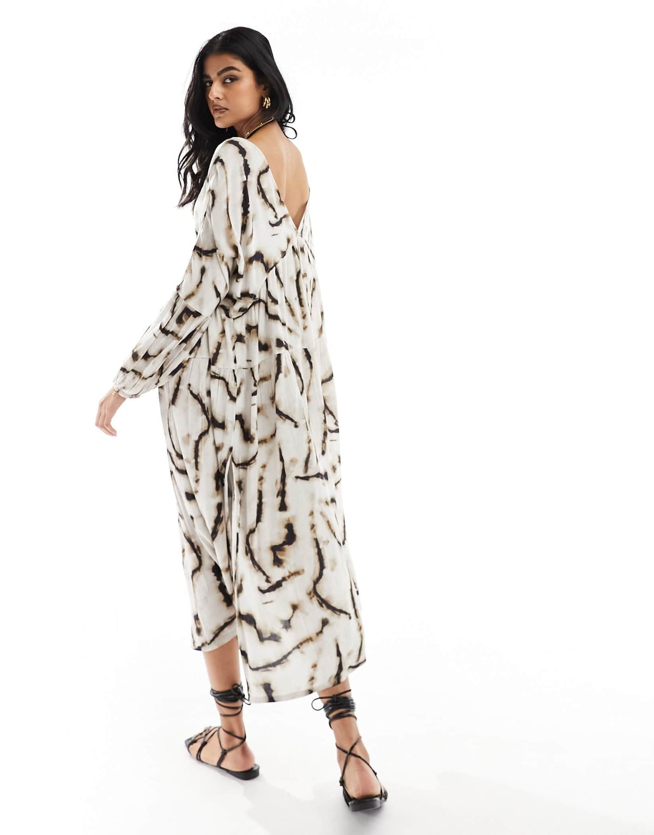 Isla & Bird tie dye long sleeve maxi beach dress in cream