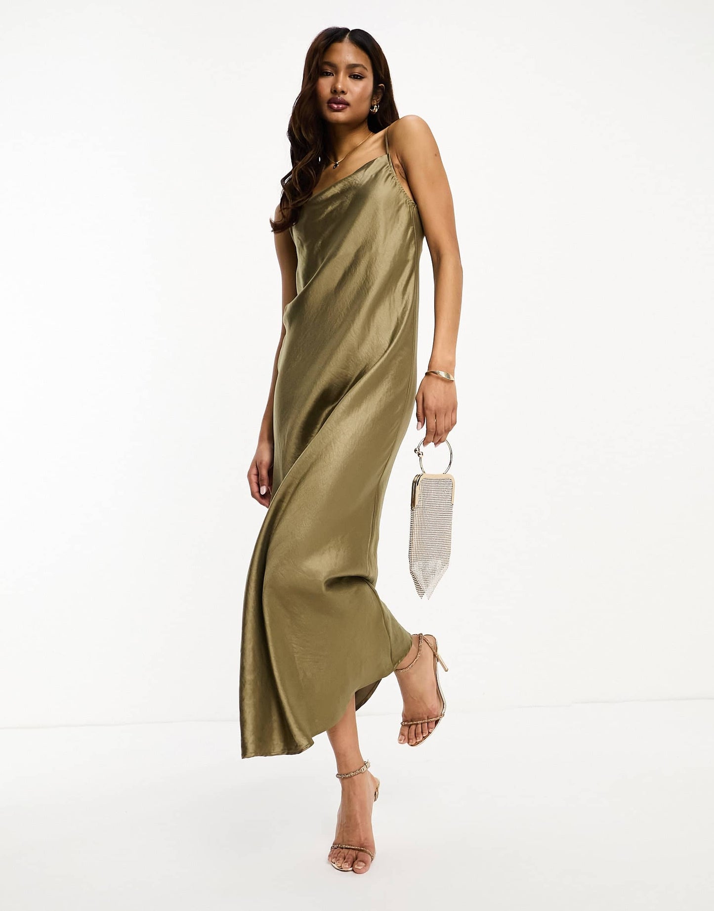 Selected Femme satin slip dress in gold