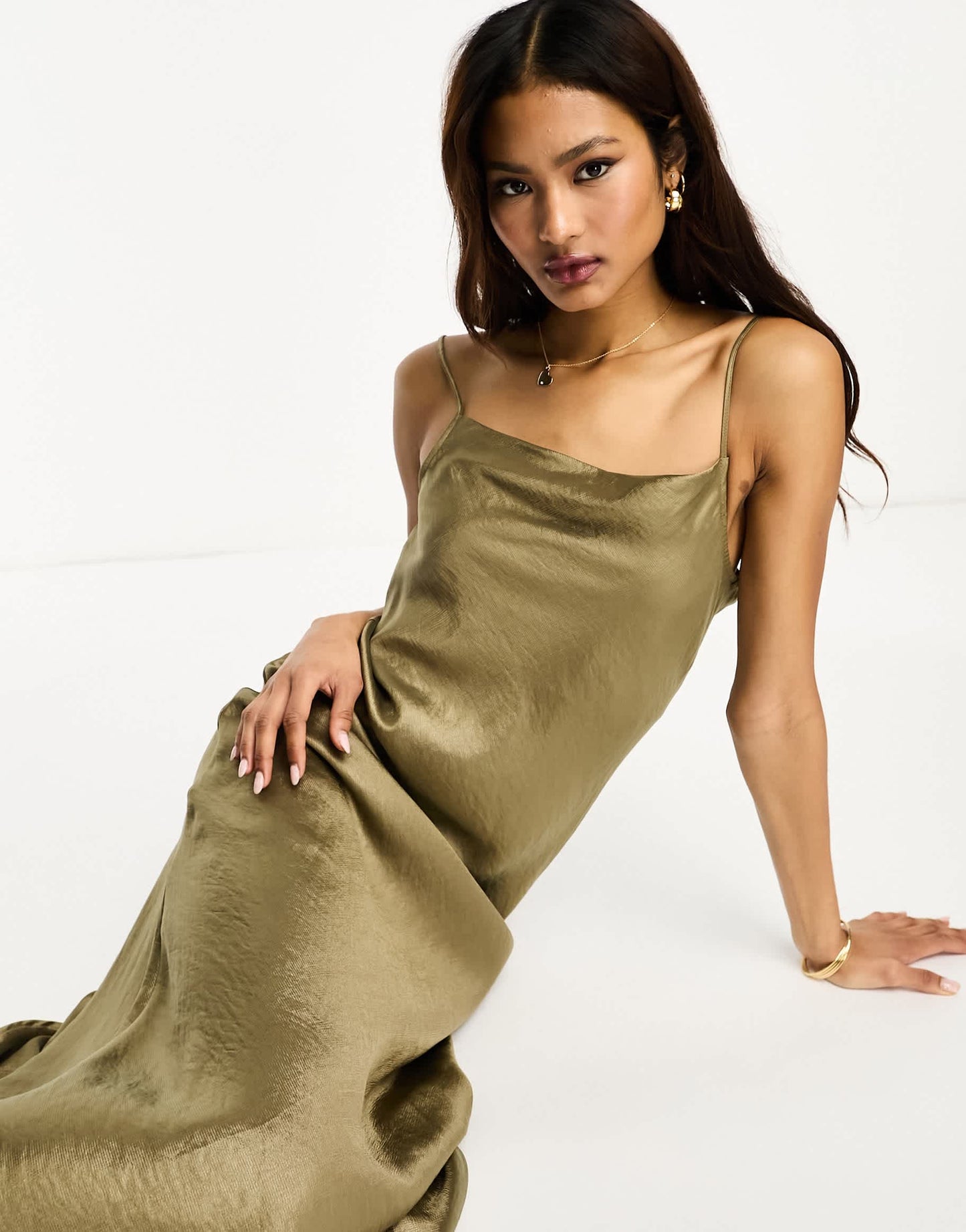 Selected Femme satin slip dress in gold
