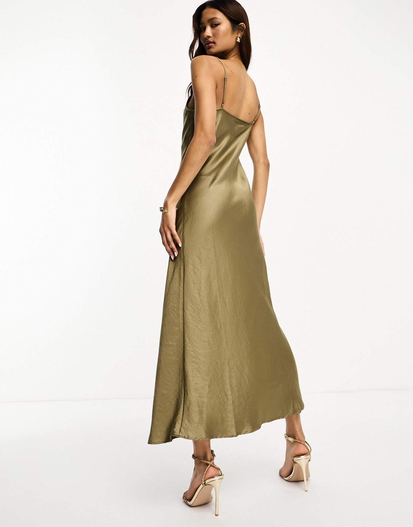 Selected Femme satin slip dress in gold