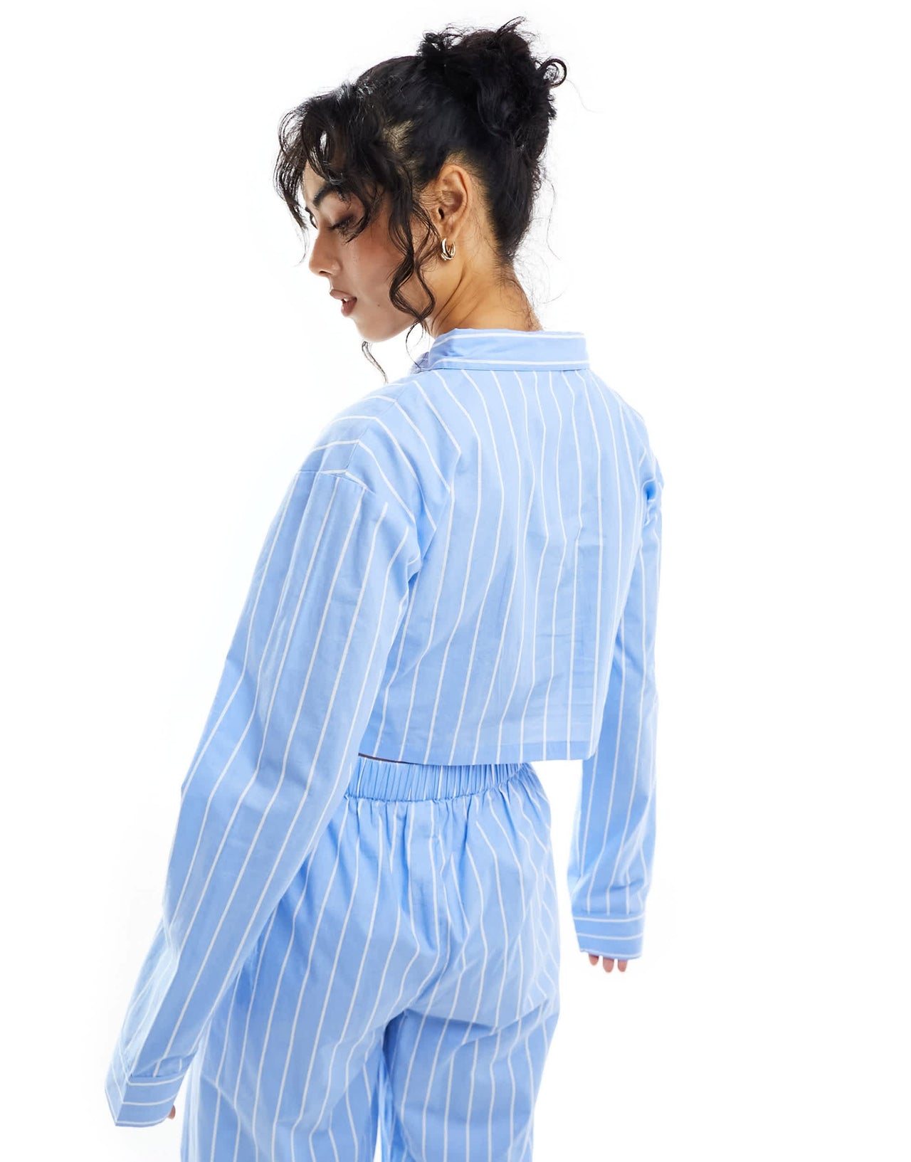 Luna oversized cropped pyjama shirt co ord in blue stripe
