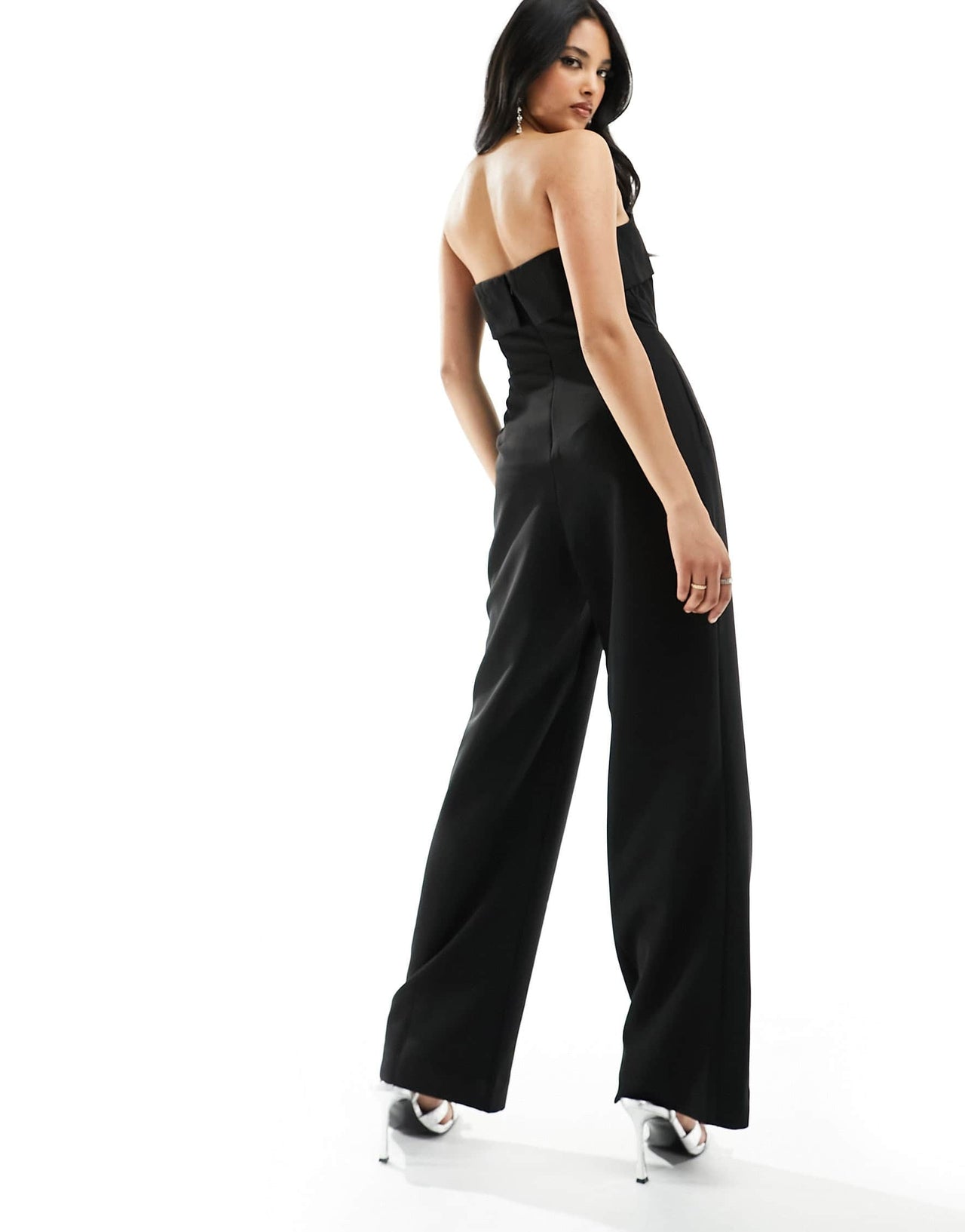Selected wide fit jumpsuit with detachable straps in black
