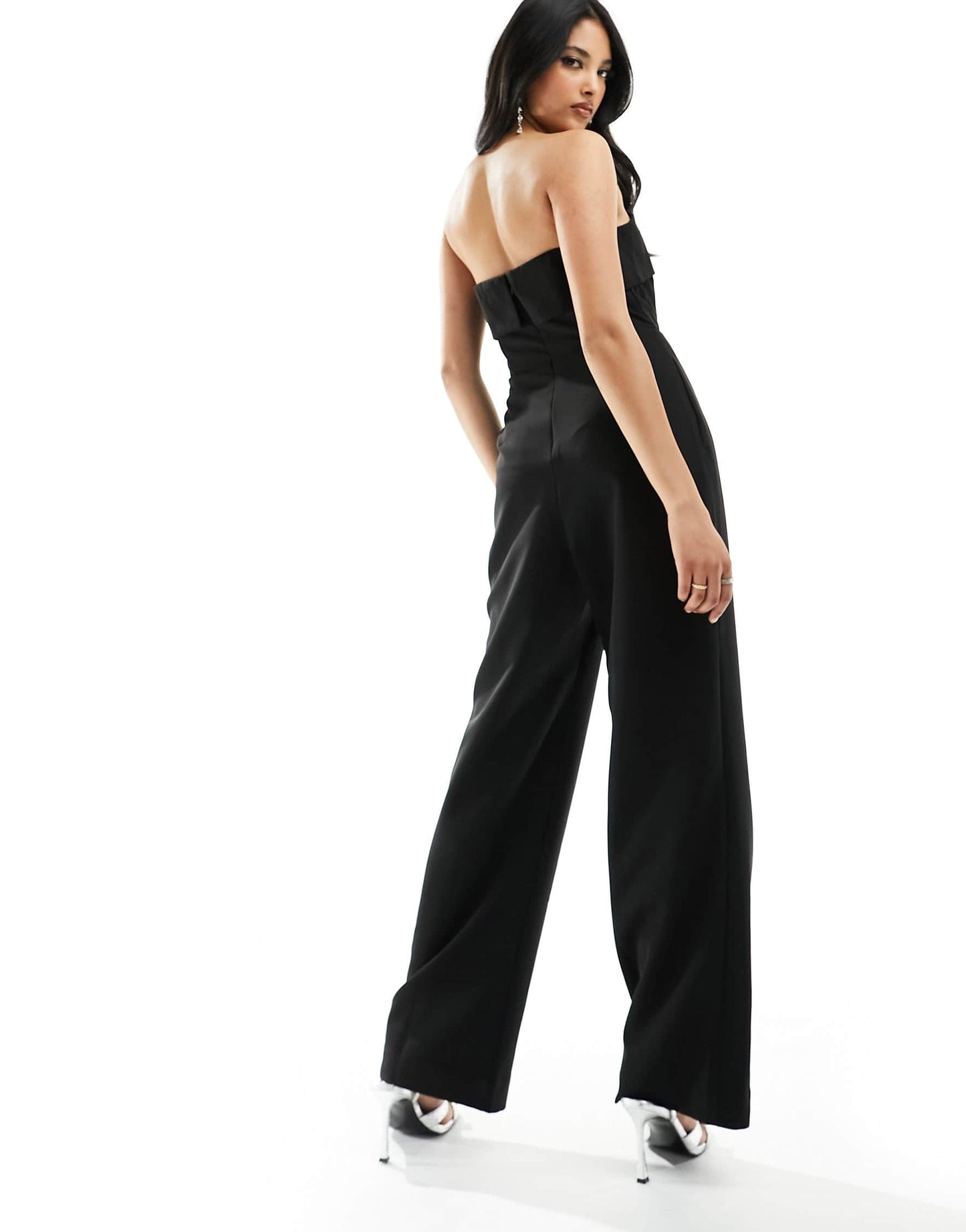 Selected wide fit jumpsuit with detachable straps in black