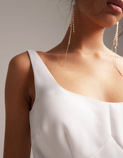 ASOS DESIGN satin structured square neck mini wedding dress in ivory