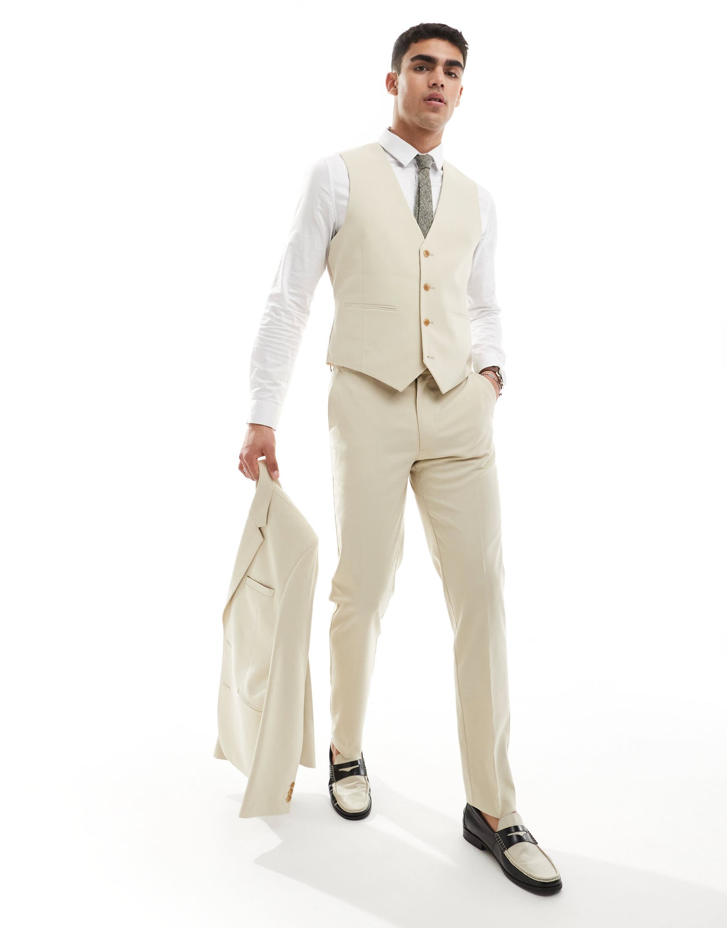 ASOS DESIGN wedding slim suit trouser in stone