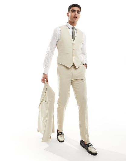 ASOS DESIGN wedding slim suit trouser in stone