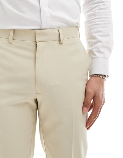 ASOS DESIGN wedding slim suit trouser in stone