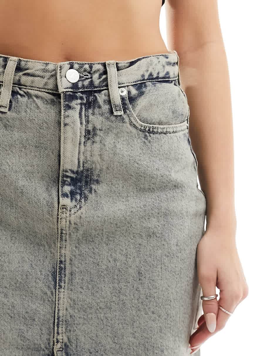 Calvin Klein Jeans front split denim maxi skirt in mid wash