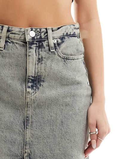 Calvin Klein Jeans front split denim maxi skirt in mid wash