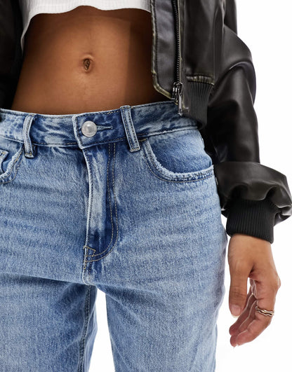 Stradivarius STR Petite straight leg jean in medium wash