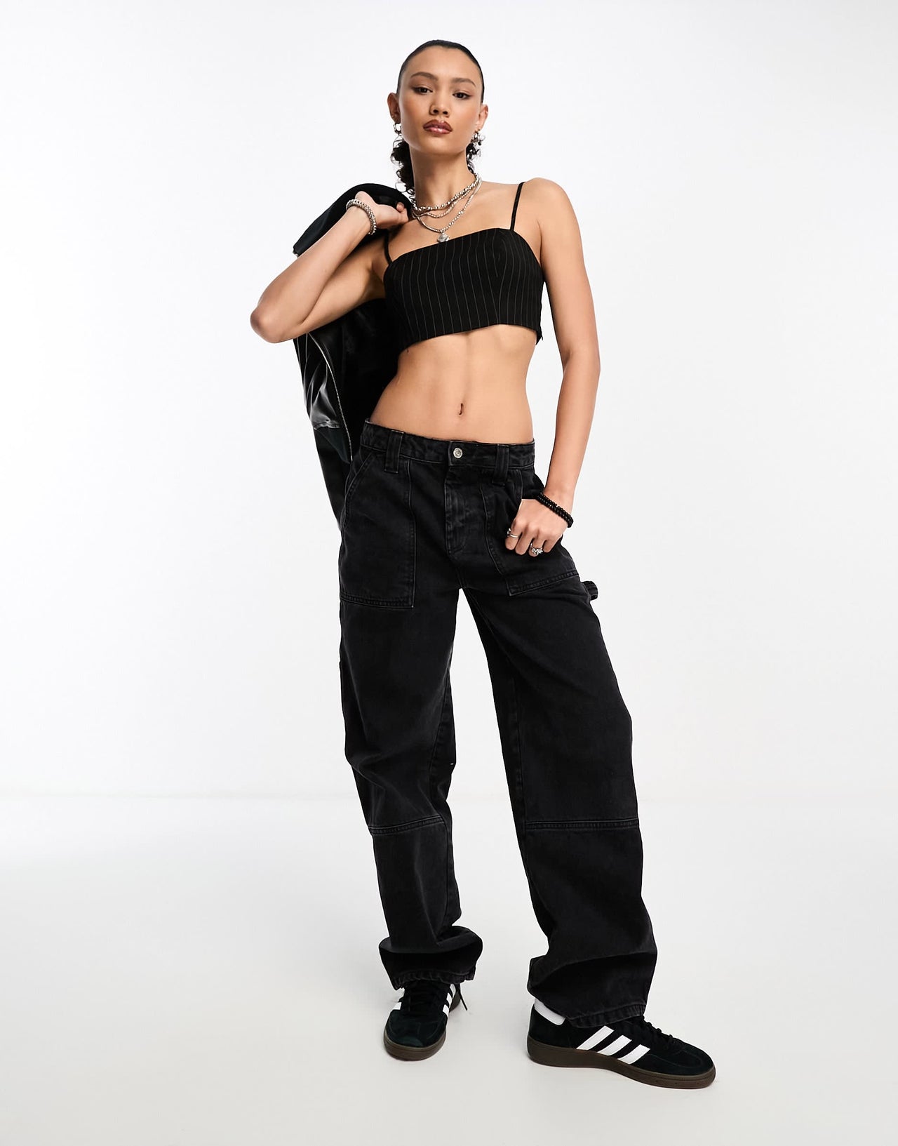 Stradivarius STR tailored cami top in black pinstripe