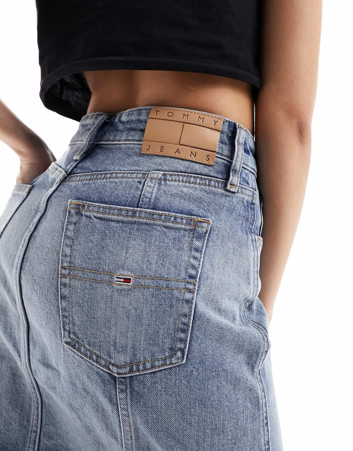 Tommy Jeans claire denim midi skirt in mid wash